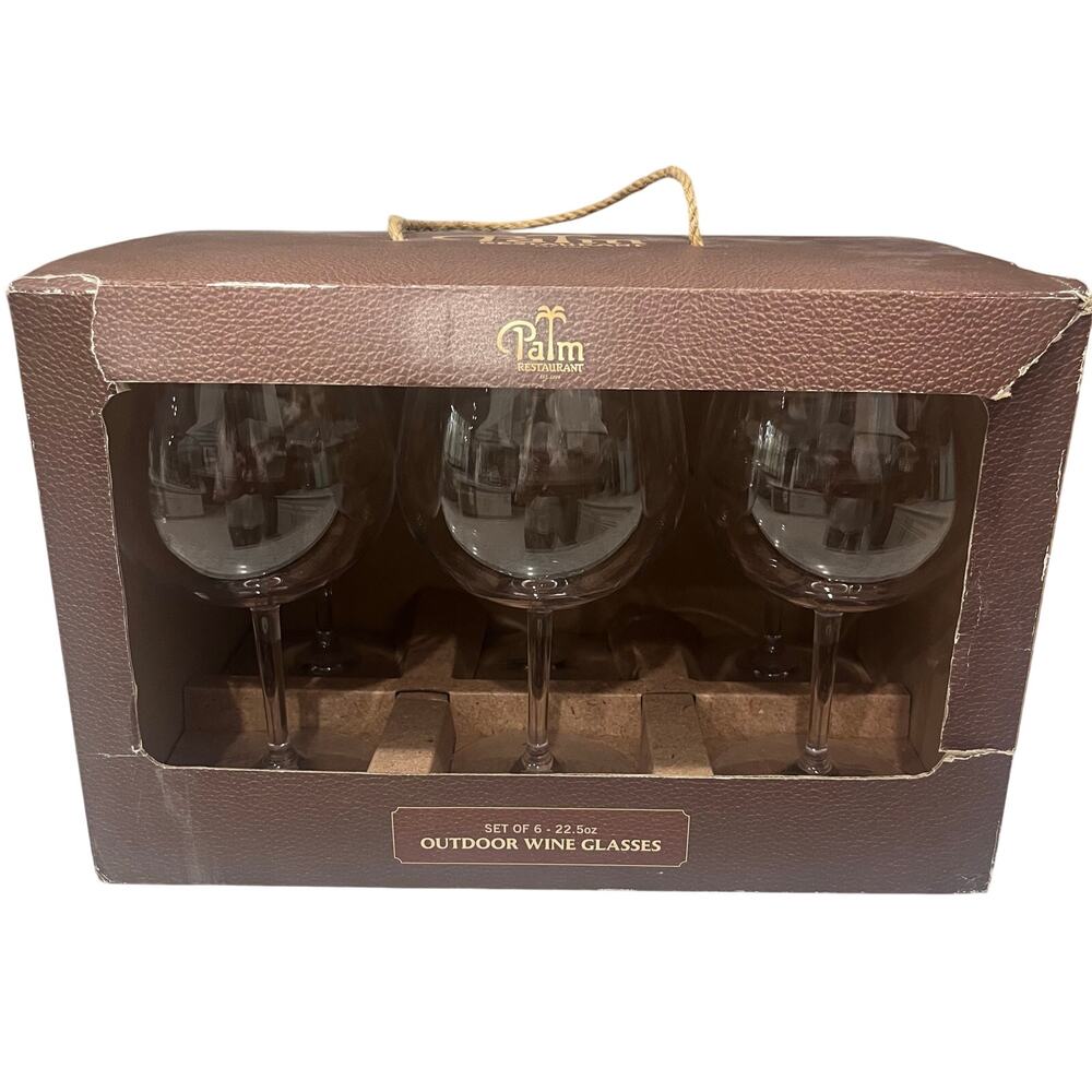 Palm Restaurant Outdoor Wine Glass Set of 6 - 22.5oz Large Shatterproof NIB